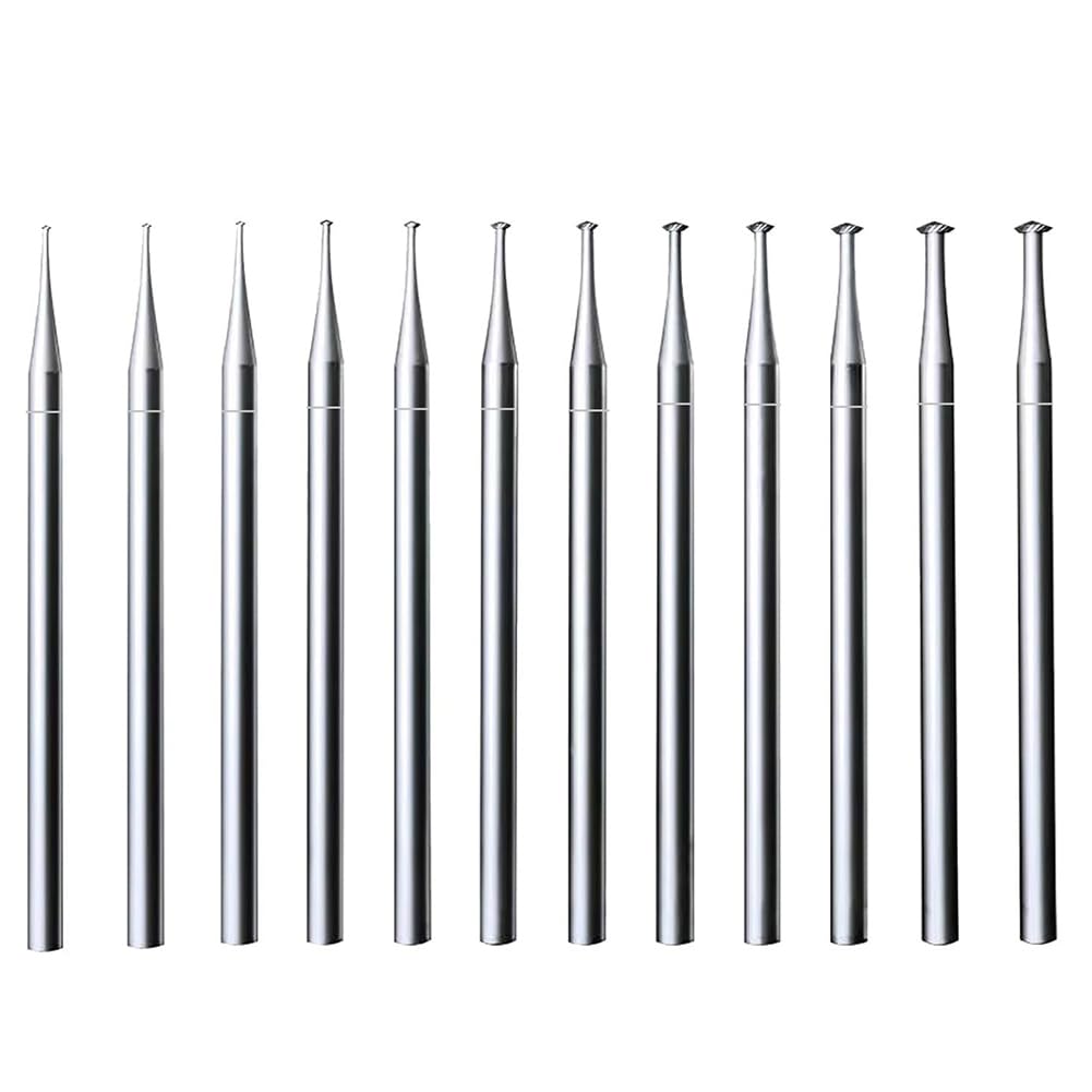 Ehwisbe 12Pcs 45º Hart Burr - 3/32 Inch Shank Jewelry Engraving Bits 45 Degree Heart Burs For Lapidary 009-023