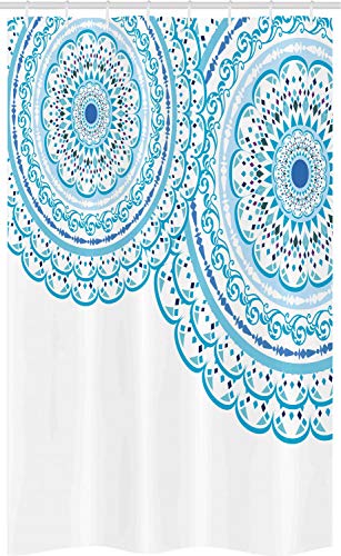 ABAKUHAUS Mandala Schmaler Duschvorhang, Hochzeits-Einladung Spitze, Badezimmer Deko Set aus Stoff mit Haken, 120 x 180 cm, Himmelblau Hellblau