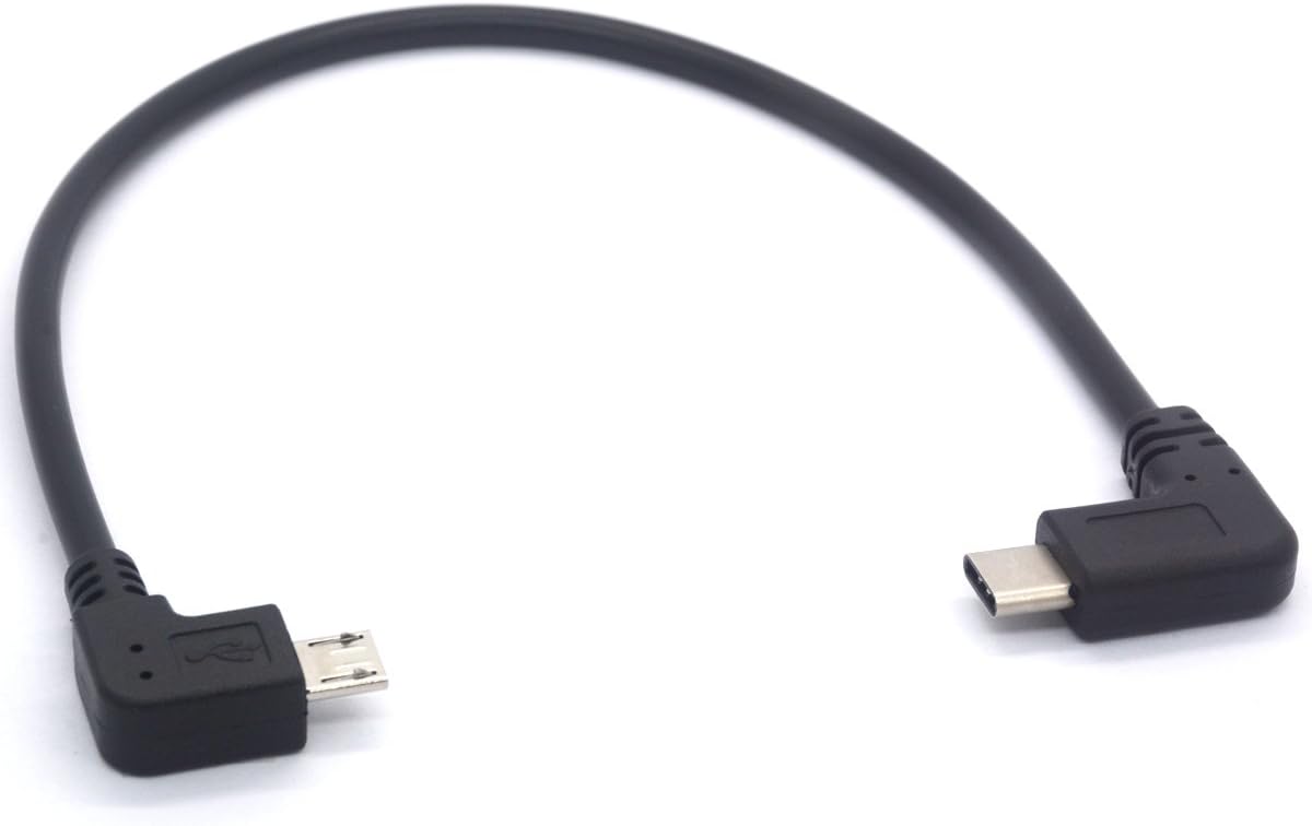 Tomost Type C to Micro USB Cable, 90 Degree Micro 5 Pin Male to USB C Male Extension Cord
