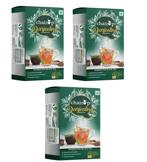 Image of Chaizup Premium Darjeeling Black Tea - 75 Tea Bags | Darjeeling Black Tea | 75 Servings | 225g (Pack of 3)