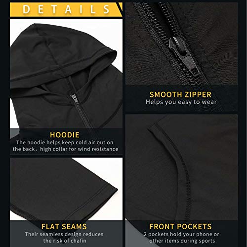 Sillictor Gym Hoodies for Men with Hand Pockets UPF 50+ Zip Up Long Sleeve Running Top Mens Sports Jakcets for Training Workout Cycling Casual Breathable Lightweight Quick Dry 9002 Black L - Image 5