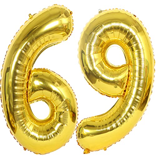 2 globos de 100 cm con el número 69, color dorado, tamaño XXL, 100 cm, para fiesta de cumpleaños