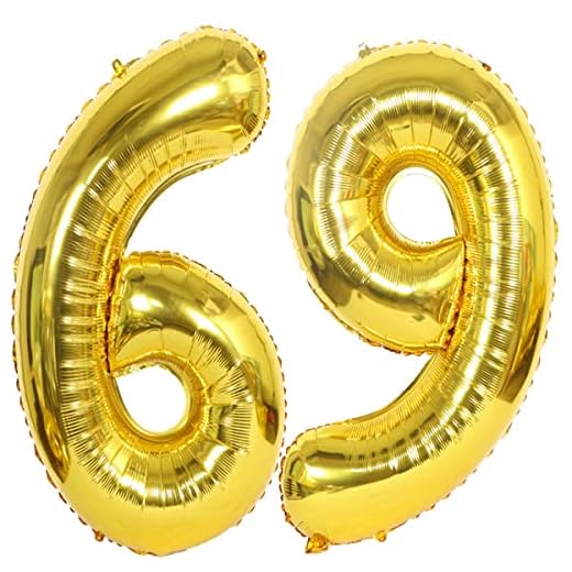 2 globos de 100 cm con el número 69, color dorado, tamaño XXL, 100 cm, para fiesta de cumpleaños