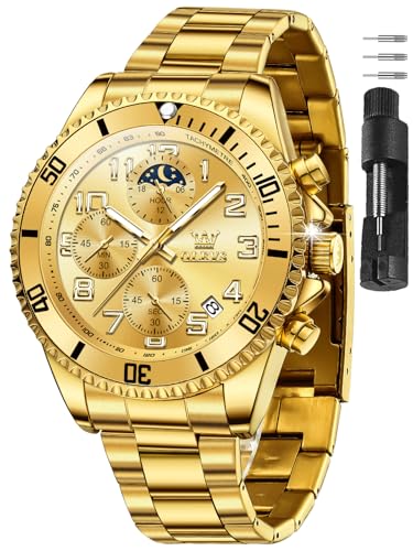 Image of OLEVS Watches for Men Stainless Steel Dress Men Watch with Date Big Face Chronograph Waterproof Luxury Fashion Watch Blue /Black /Gold /Green /Silver Face Relojes para Hombres