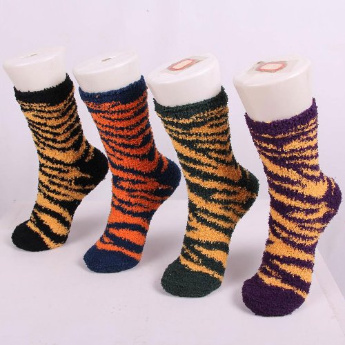 BambooMN Super Soft Microfiber Fuzzy Team Spirit Socks - Zebra Print - 4 Pairs3