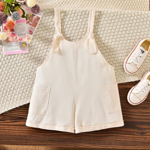 Image of HINTINA Toddler Girl Overall Shorts Set Adjustable Loose Jumpsuit Short Sleeve T-shirt Vacation Summer Outfits with Pockets