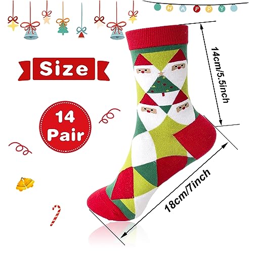 14 Pairs Women's Christmas Socks,Novelty Colorful Patterns Socks,Xmas Cotton Socks for Girls,Holiday Gifts,Home Sleeping2