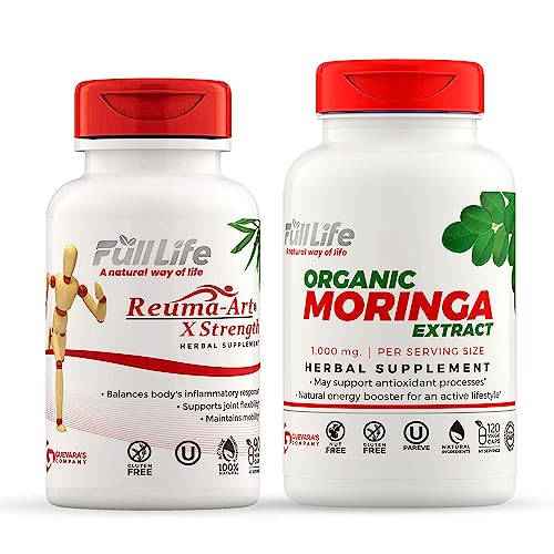 Full Life Reuma-Art X Strength and Moringa Capsules - Joint Support Supplement - Moringa Oleifera Extract - Herbal, Kosher, Gluten-Free - Veggie Capsules