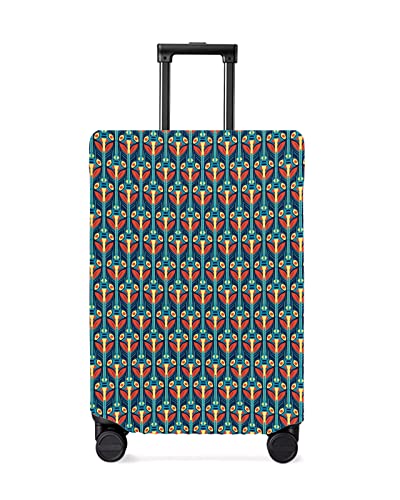 Travel Luggage Cover Spandex Elastic Suitcase Cover for Luggage, Scratch Proof Luggage Cover Protector for Trunk Case 29-32 Inch Luggage, Artistic Vintage Flower Lines Texture Green