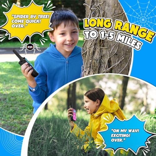 Image of Wishouse Walkie Talkies for Kids Rechargeable Long Range,Xmas Birthday Gift for 4 5 6 7 8 9 Year Old Boys Girls,Hiking Gear Camping Games Cool Toys with NOAA,SOS Siren,Lamp,Lanyards,2 Pack Pink Yellow