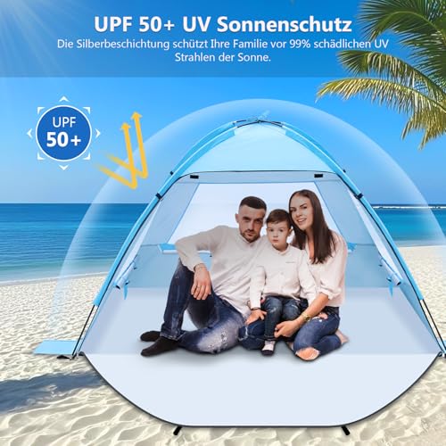 Strandmuschel für 2-4 Personen, Strandzelt mit UV-Schutz 50+ Windschutz, Stabiles Sonnenschutz Strand Zelt… – Ansicht 3