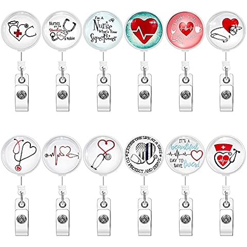 Ohok Pack of 12 Retractable Yo-Yo Glass Stethoscope Style Key Fob for Nurse, ID Name Badge Holder with 360° Rotating Crocodile Clip for Card Holder ID Cases Cover