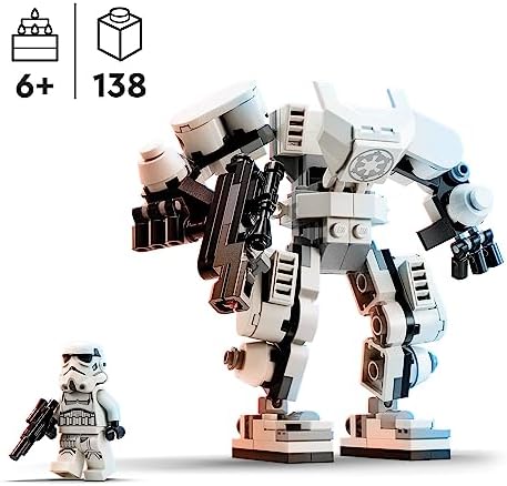 LEGO 75370 Star Wars Mech Szturmowca, zabawka, model mecha do zbudowania z ruchomymi elementami, kokpitem na minifigurkę i dużym blasterem strzelającym klockami, zestaw kolekcjonerski dla dzieci 6+
