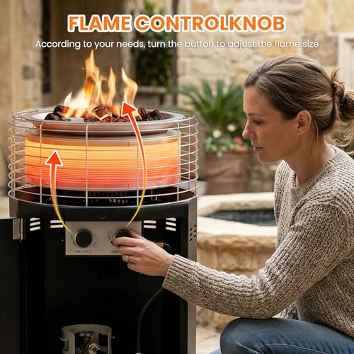 DoCred 34.8" H Outdoor Patio Heater, 56000 BTU 2 in 1 Propane Smokeless Fire Pit Heater for Backyard, Garden, Deck, Party