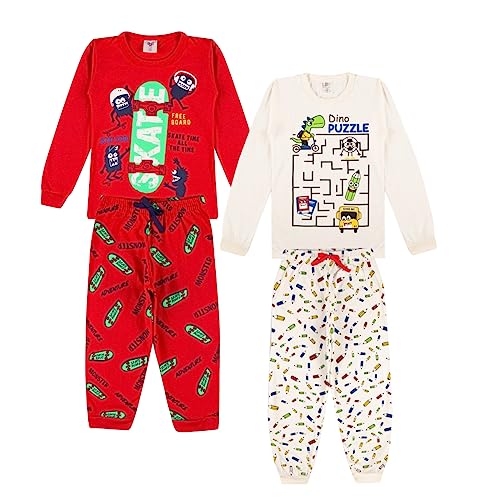 Kit Sortido 3 Pijamas Comprido Infantil Menino - 3 Camisas + 3 Calças - Kit com 3 Pijama de Roupa In