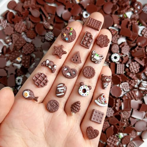 LBPEPAMZ 50PCS Chocolate Color Nail Charms Mixed Resin Biscuit Bread
