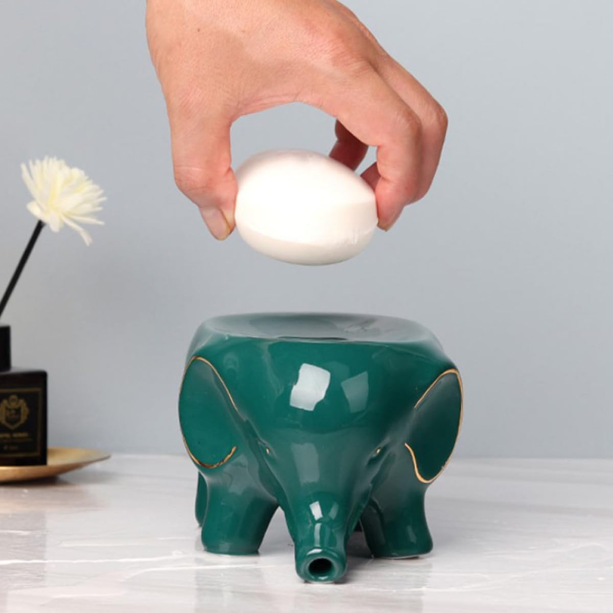 Milisten Elephant Soap Dish Ceramic Drain Soap Tray Creative Holder for Bathroom Countertop Home Use Green