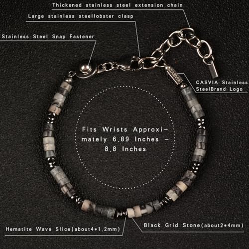 Pulsera ajustable para hombre de acero inoxidable con piedras negras miniatura 7