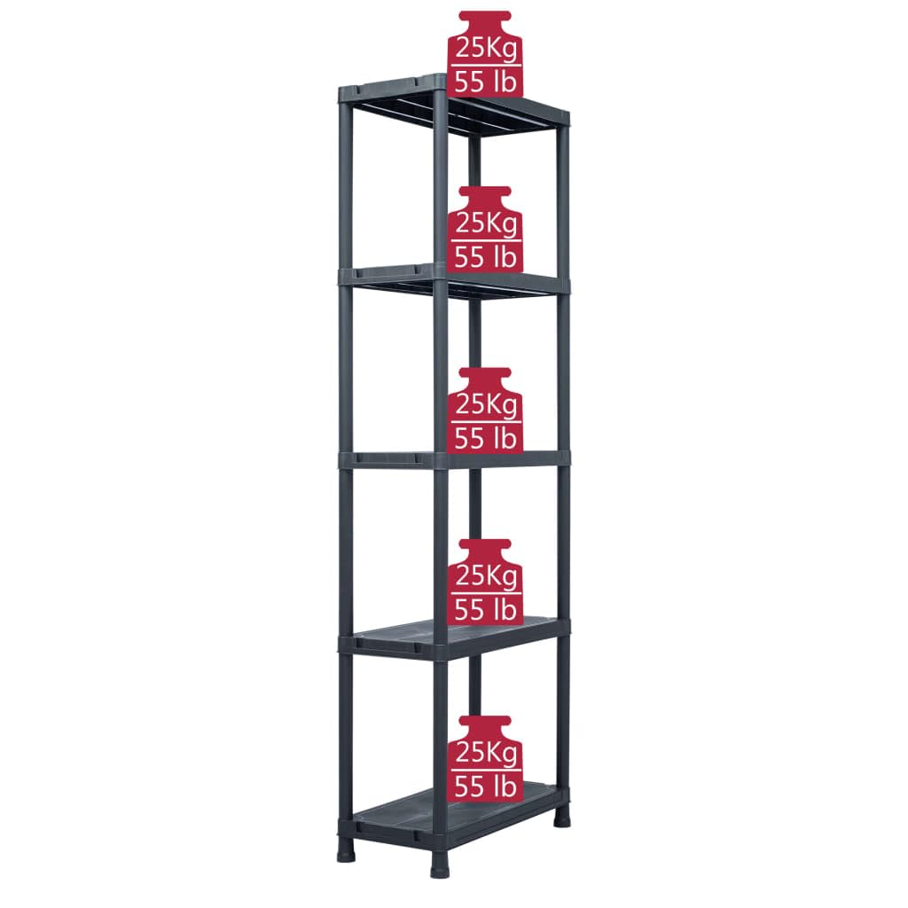 Générique Étagères de Rangement 5 pcs Noir 125 kg 60x30x180 cm Plastique,Entreprise & Industrie,Stockage Industriel,Étagères industrielles,Noir,23.75 KG,276258