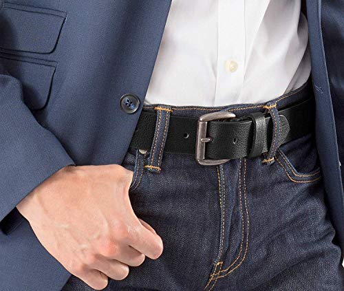 Men's Casual Jean Belt Soft Top Full Grain Leather Roller Buckle 38MM Black 40