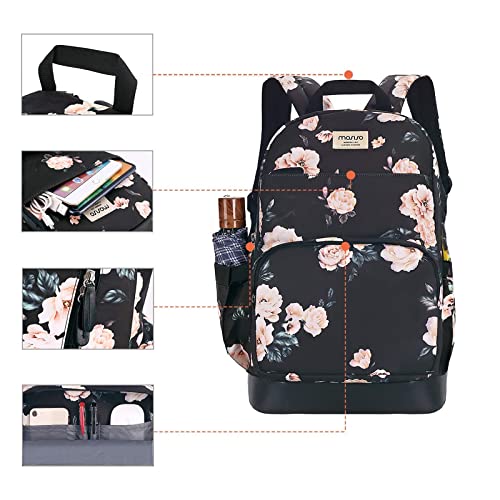 Mosiso 15.6-16 Inch Laptop Backpack For Women Girls, Polyester Anti-Theft Stylish Casual Daypack Bag With Luggage Strap & Usb Charging Port, Camellia Travel Business College School Bookbag, Black #TOP4