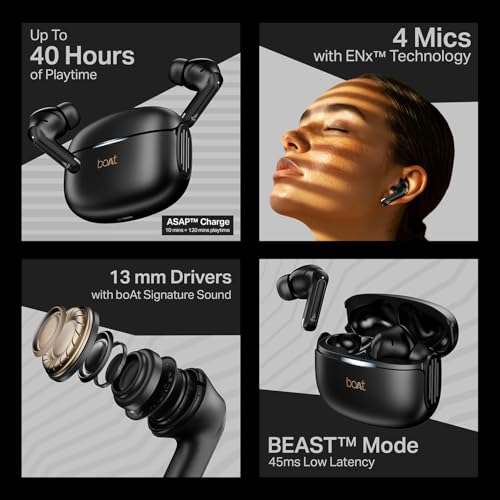 Image of Boat Airdopes 219, 4Mics ENx, 40H Battery, Best in Segment for Calling, Stream Ad Free Music via App Support, Bluetooth Earbuds, TWS Ear Buds Wireless Earphones with mic (Carbon Black)