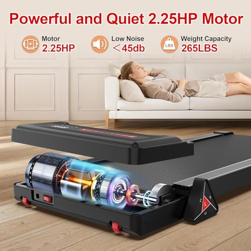 FYC Walking Pad Under Desk Treadmill for Home, Compact Mini Treadmills with Remote Control, 265lbs Capacity 2.5HP Low Noise Portable Walking Jogging Machine Installation-Free, Black
