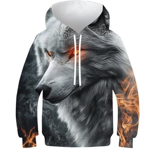 Sweat à capuche enfant motif loup idée cadeau originale pour anniversaire ado 11-13 ans