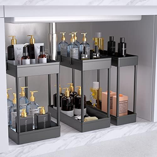JUJEKWK Under Sink Organizers and Storage，2-Tier Bathroom Organizer, Kitchen Organizer (Classic 3 Pack)
