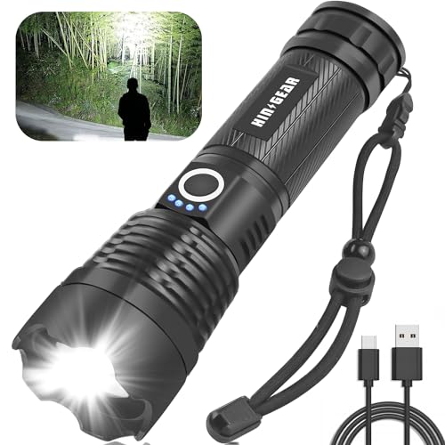 HinsGEAR Flashlights High Lumens, High Powered Super Bright Tactical Flashlight, Rechargeable, 5 Modes Zoomable Waterproof Flash Lights for Emergency, Outdoor, Home, Camping, Hiking