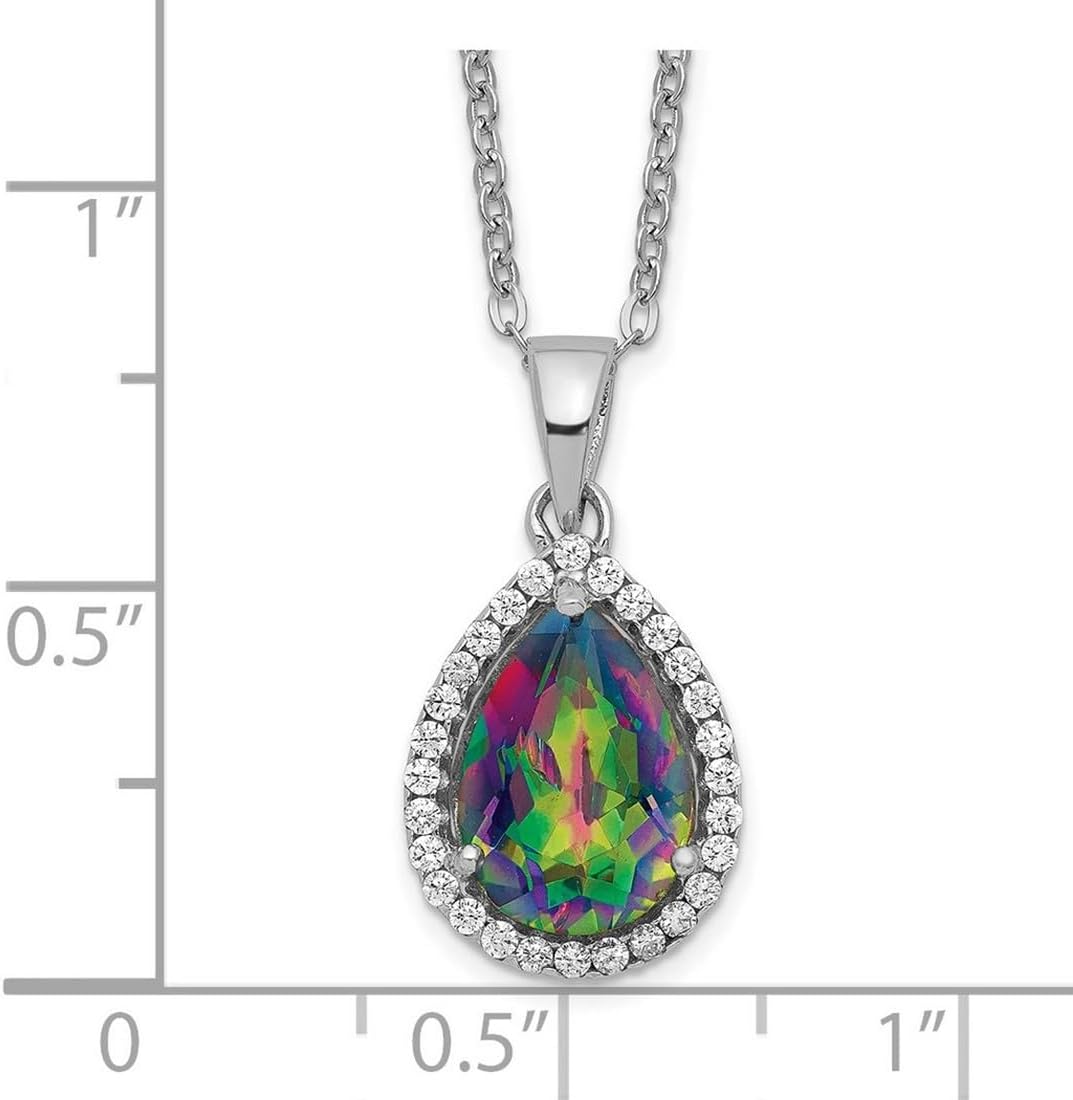 JewelryWeb 925 Sterling Silver Spring-Ring Polished Created Mystic Topaz and Cubic Zirconia Necklace 18 Inch Pendant Necklace for Women - Image 2