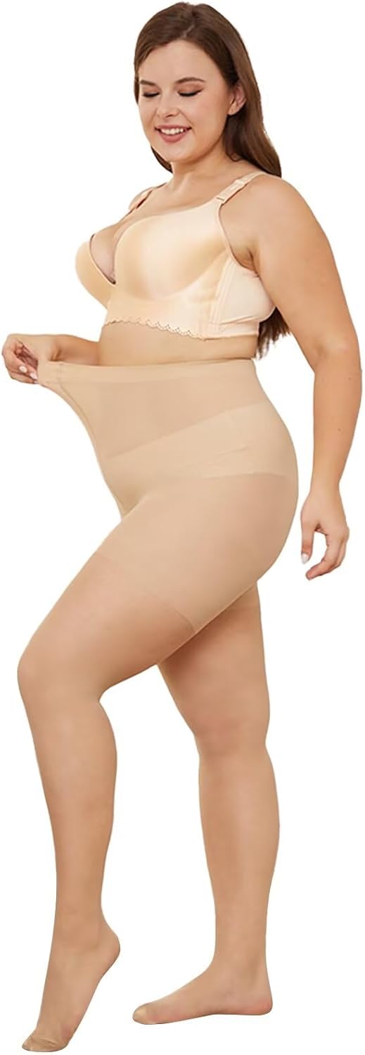 YAGAXI Plus Size Tights for Women, 20D Black High Waist Ultra Thin Pantyhose, Women's Sheer Tights with Control Top, 3 Pairs - Image 3