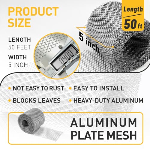 Aluminum Gutter Guard 5 Inch x 50 Feet Roll, Aluminum Leaf Filter Gutter Protection, Leaf Guard Protects from Branches, Leaves, Debris, Easy Install, Does Not Rust - Thumbnail 3