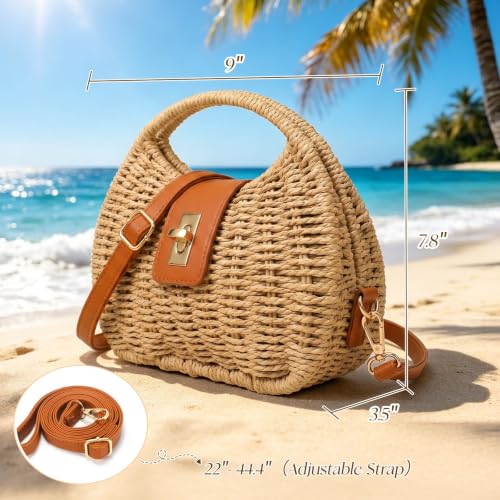 Image of Straw Bag Beach Purse Summer Purses for Women Vacation Handbags Woven Crossbody Bags Straw Shoulder Bag