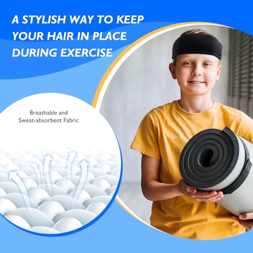 Sports Headbands for Kids, 5 Pack Moisture Wicking Sweatbands for Footable Soccer Baseball Running for Boys and Girls 5-15 Years Old2