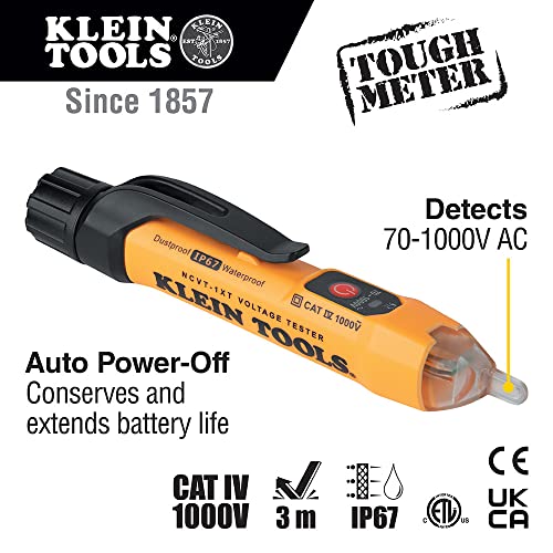 Image of Klein Tools NCVT1XT Voltage Tester, Non-Contact Low Voltage Test Pen, 70V to 1000V AC, Durable IP67 Tester is Dustproof and Waterproof