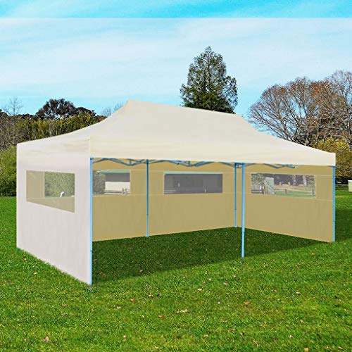 UnfadeMemory Carpa Plegable de Jardín,Carpa para Bodas Fiestas Barbacoas y Festivales,Estructura de Acero (3x6m,3 Paredes, Crema)