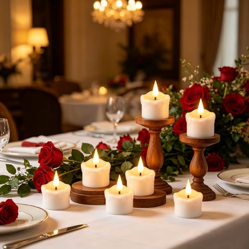 Image of GenSwin Wax Rechargeable Tea Lights Candles Votive Battery Operated Remote