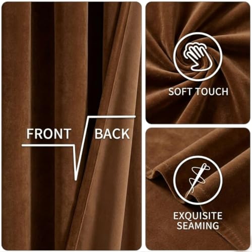 Image of Amazon Brand - Solimo Velvet Curtain Set of 1 (52x48 Inch) Plain Door & Window Curtains for Living Room & Bedroom |75% Light Blocking, Eyelet Curtains for Home Decor in Brown Color (4 feet x 4 feet)