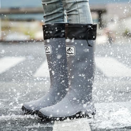 Lvptsh Gummistiefel Damen Herren Faltbar Hoch Regenstiefel Klapp Langschaft Wasserdichte Garten Stiefel Regenschuhe Gartenschuhe Wellington BootsGrey,EU 38/39