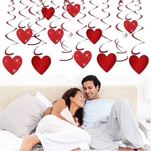 Image of FestikoValentine's Day Hanging Swirl Decorations,32 PCS Glitter Red Love Heart Foil Swirls Ceiling Streamers for Valentine's Day Engagement Wedding Anniversary Birthday Decoration Party Supplies