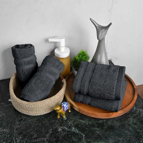 Image of Divine Casa Cotton 550 GSM Hand Towels Pack of 4 Grey, 60 x 40 cm Ultra Soft & Highly Absorbent Thick Bathroom Towels