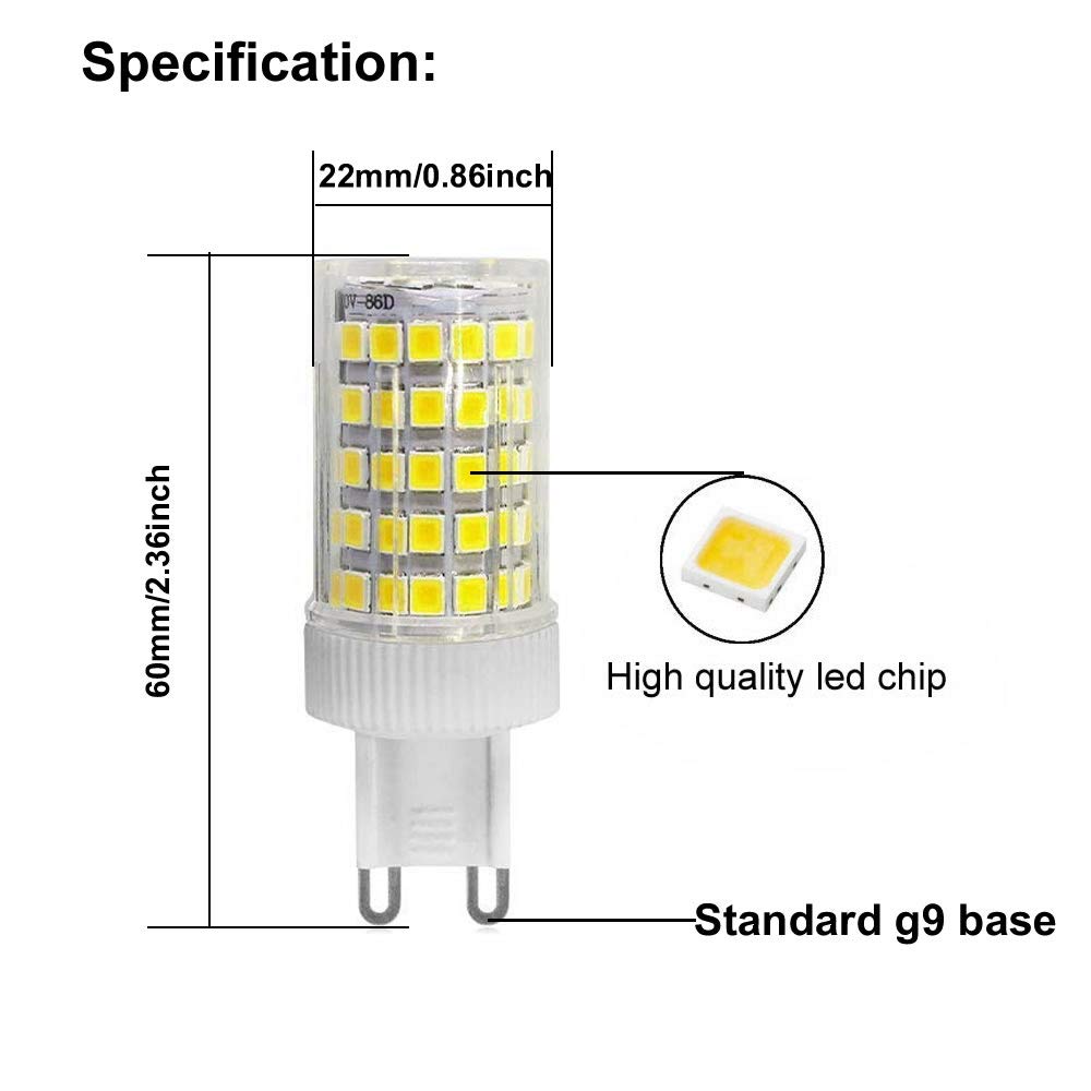 Ampoule LED G9 Blanc Froid 6000K, 5W 560LM Équivalent 40W Halogène, Économie D'énergie, Non Dimmable, 360 Degrés, AC 220-240V, 6 Paquets