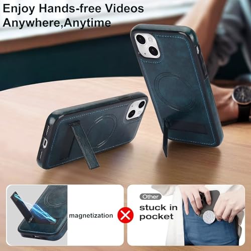 Housse antichoc iPhone 13 cuir PU portefeuille bleu mince MagSafe - 4
