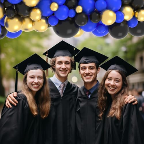 Image of Blue Black Gold Balloon Garland Arch Kit - Royal Blue and Black Black Gold Balloons for Men 30th 40th Video Game Birthday Wedding Retirement Graduation New Year Party Decorations