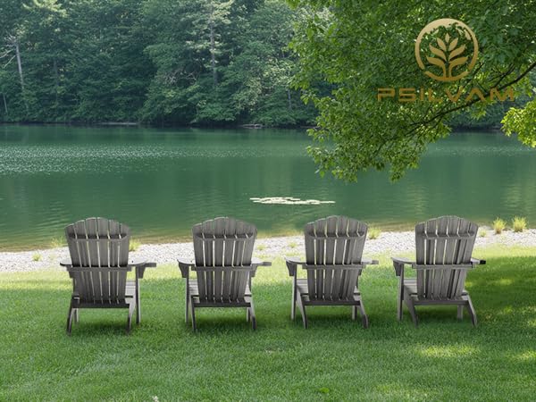 Image of Psilvam Oversized Adirondack Chair with Cup Holder (1pc, Gray)