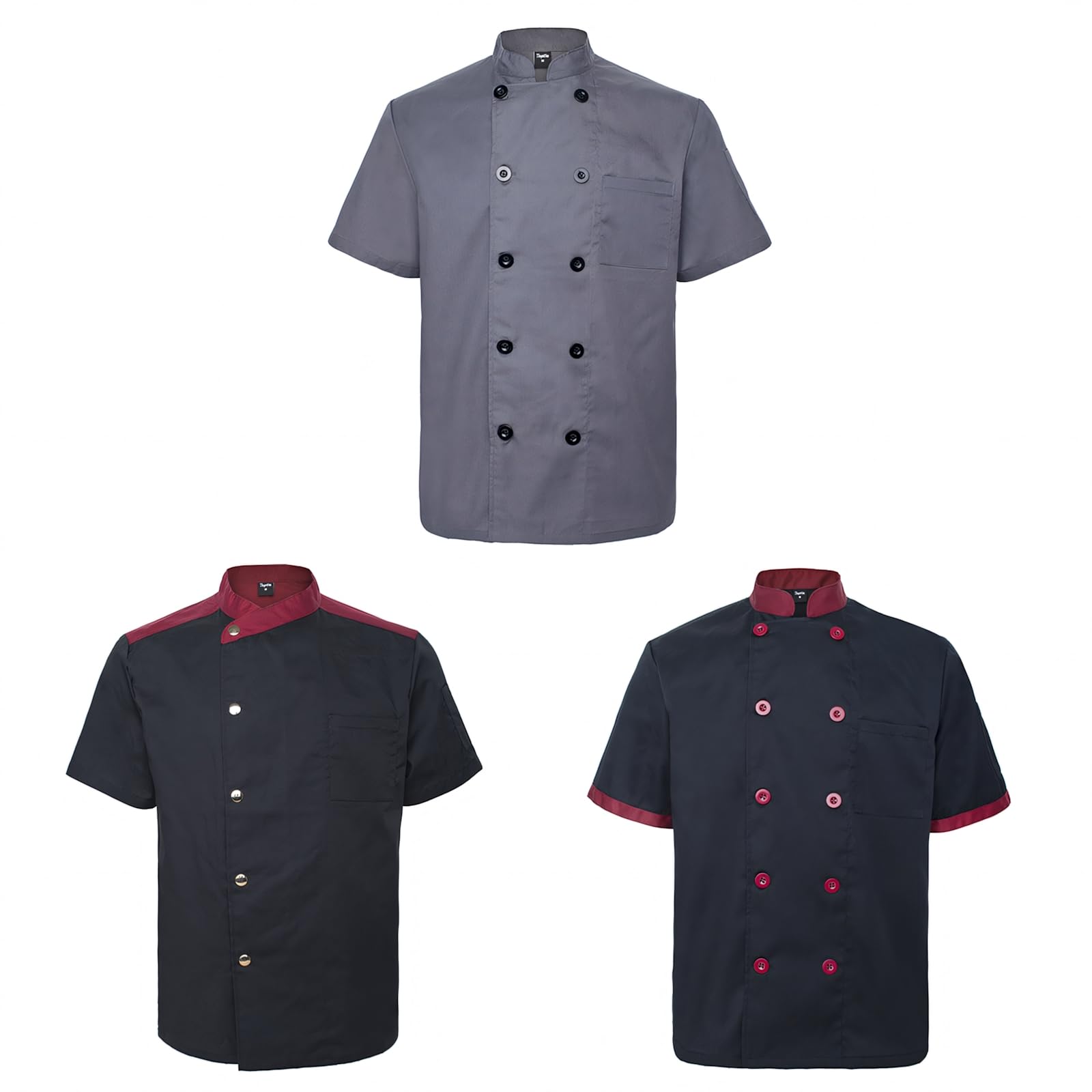 TopTie 3 Kurtki kucharz dla mężczyzn i kobiet Kurtki Kuchnia Krótki rękaw Chef Uniform Odzież dla hotelarstwa Restauracja, Zestaw 4, XL