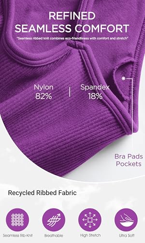 Image of ODODOS Seamless Sports Bra for Women Ribbed Camisoles Non Padding Yoga Bra Crop Tank Tops