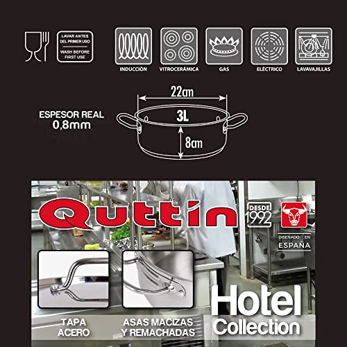 Cacerola con tapa de acero inoxidable Hotel 62250 de 22 cm olla de 3 litros y 0.8 mm de espesor 3