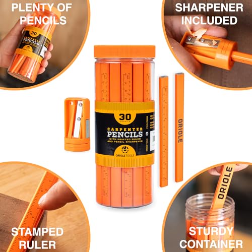 Set de 30 lápices carpinteros con regla y sacapuntas miniatura 7